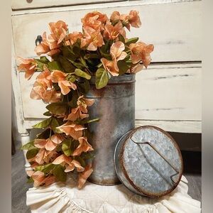 Rustic Metal Vase with Peach Flowers